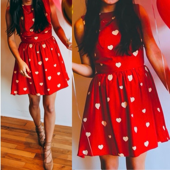 Rachel Antonoff RARE Red & White Hearts Mini Dress - Picture 1 of 13